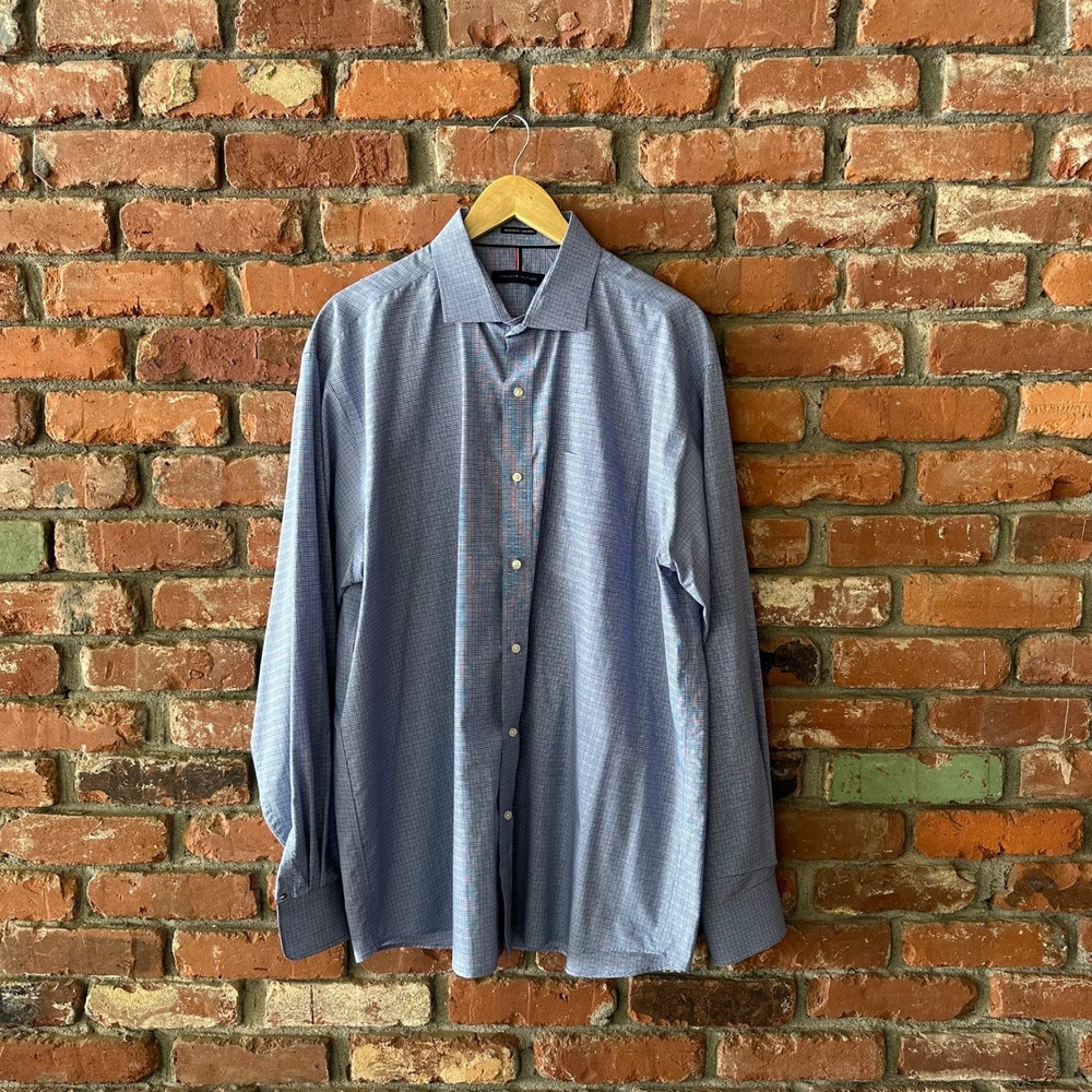 Tommy Hilfiger Men's XL Blue Check Non-Iron Dress Shirt